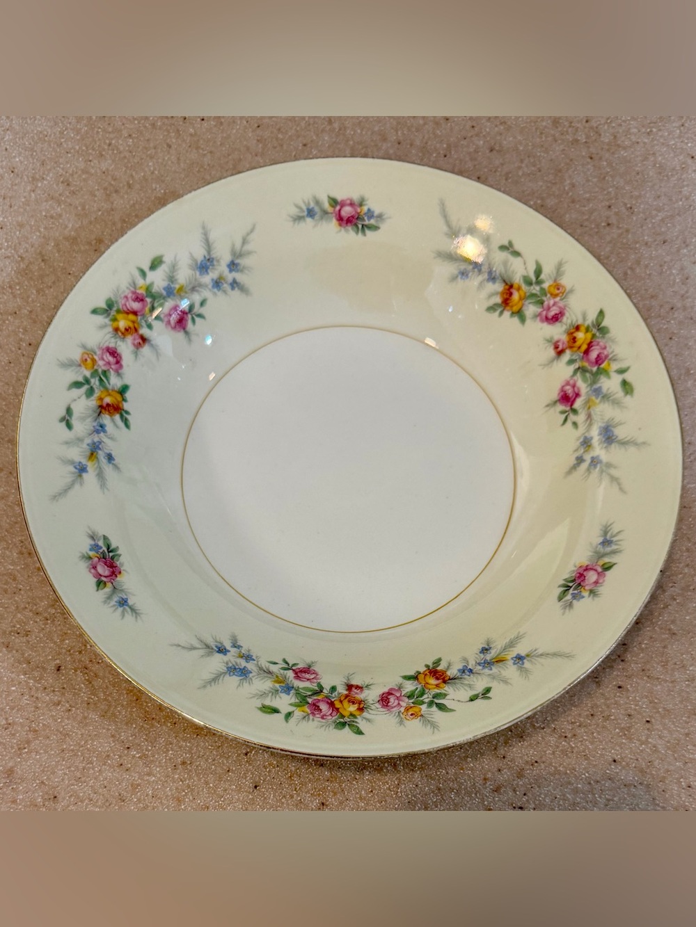 Vintage Floral Porcelain Rim Soup Bowl Homer Laughlin Cashmere Pink Roses Cream